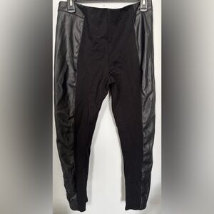 Desigual Black Leggings Perforated Faux Leather Side Panels Size XLarge Women